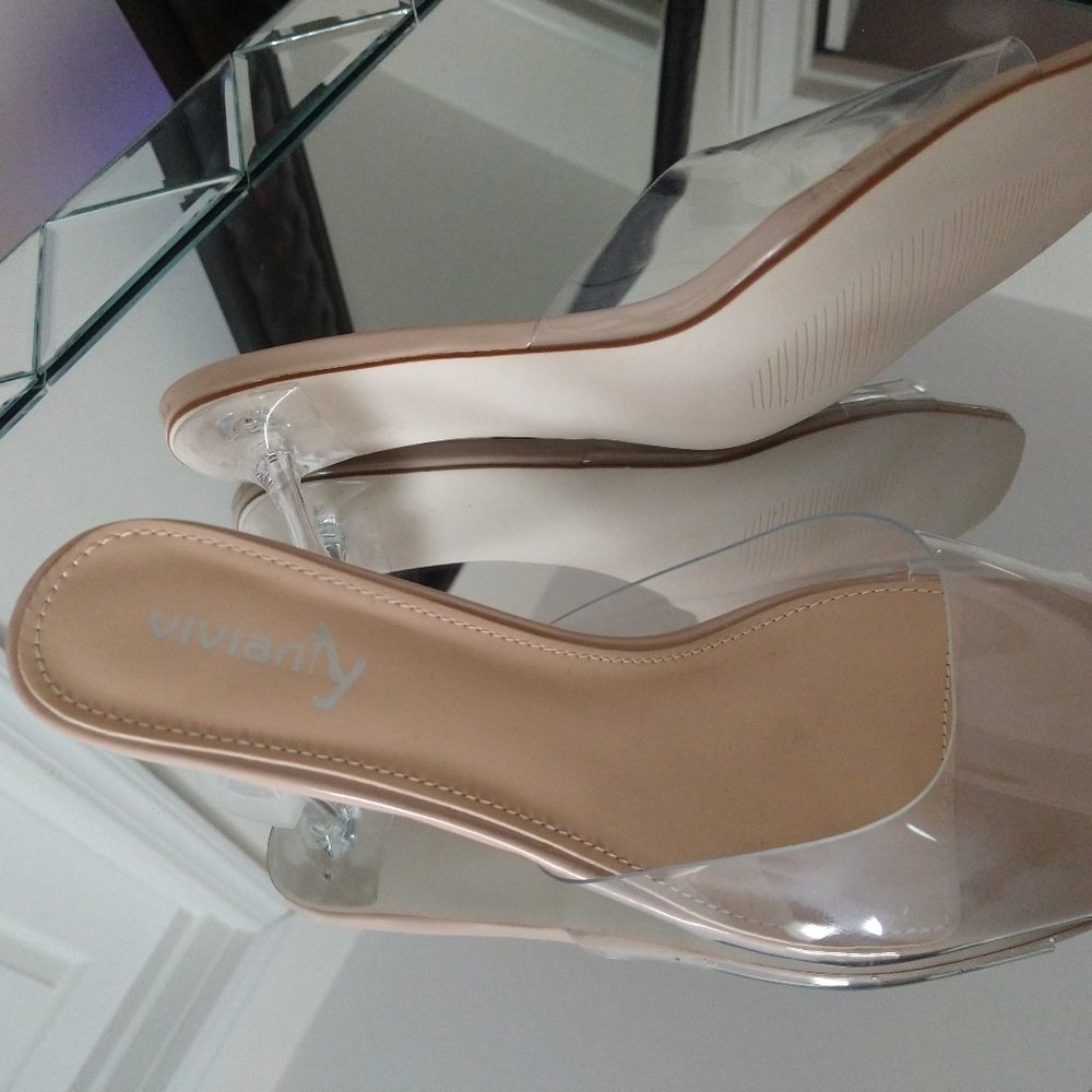 Clear Heels Sandals Transparent Peep Toe Mules Backless Stiletto High He…